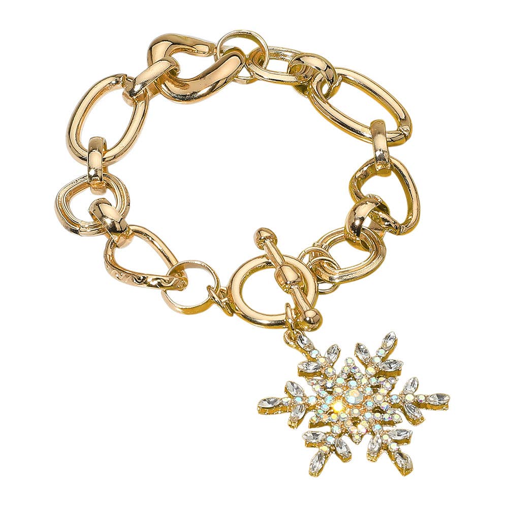 Rhinestone Embellished Snowflake Charm Toggle Bracelet