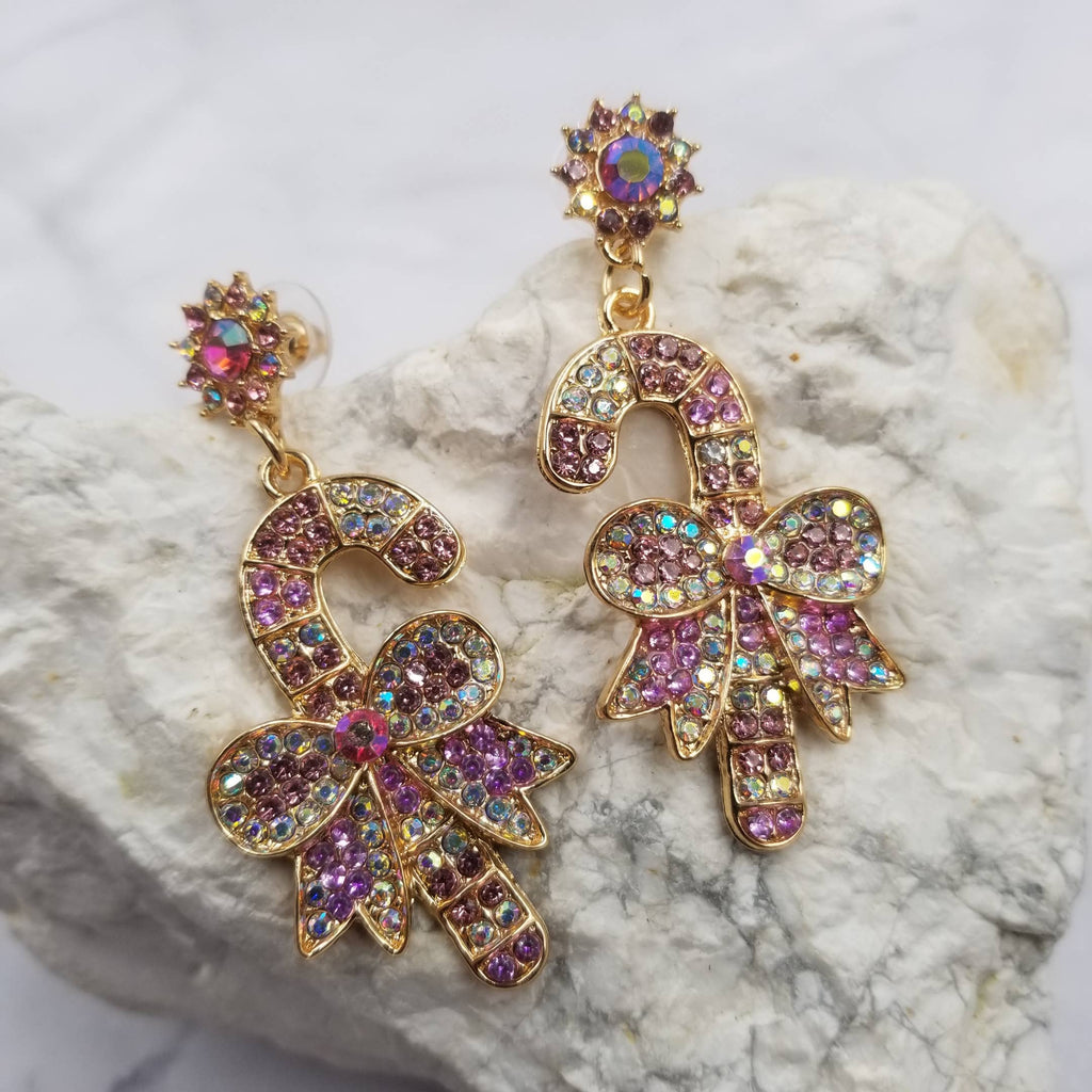The Christmas Glitter Crystal Candy Cane Earrings
