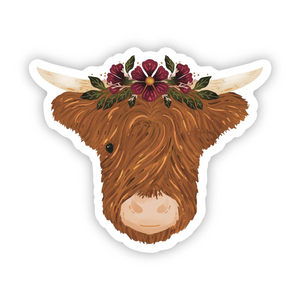 Highland Cow & Flower Crown Sticker