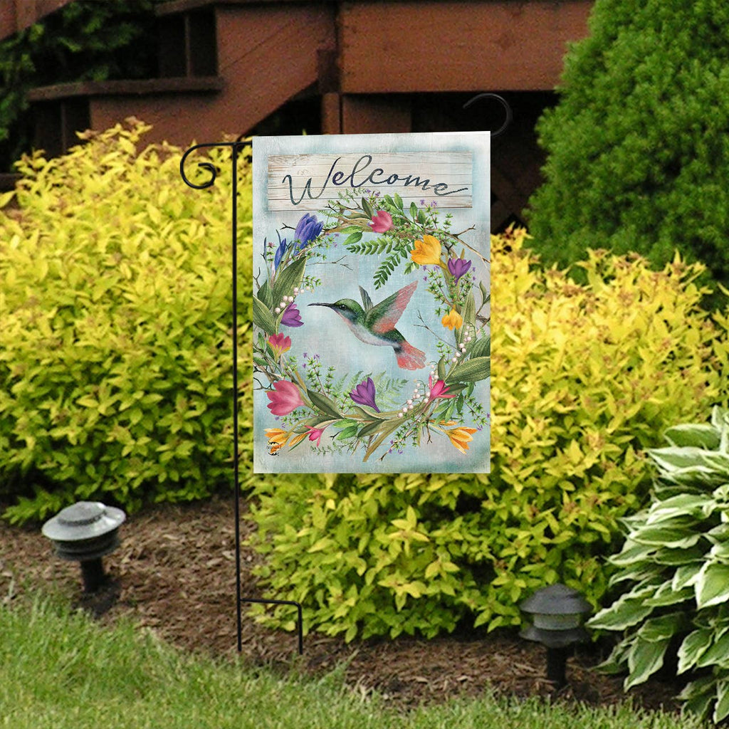 Hummingbird Wreath Garden Flag