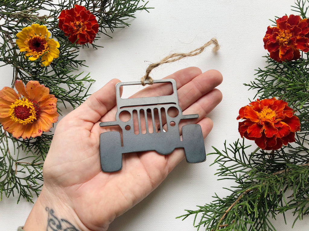4x4 Offroad Truck Rustic Raw Steel Ornament