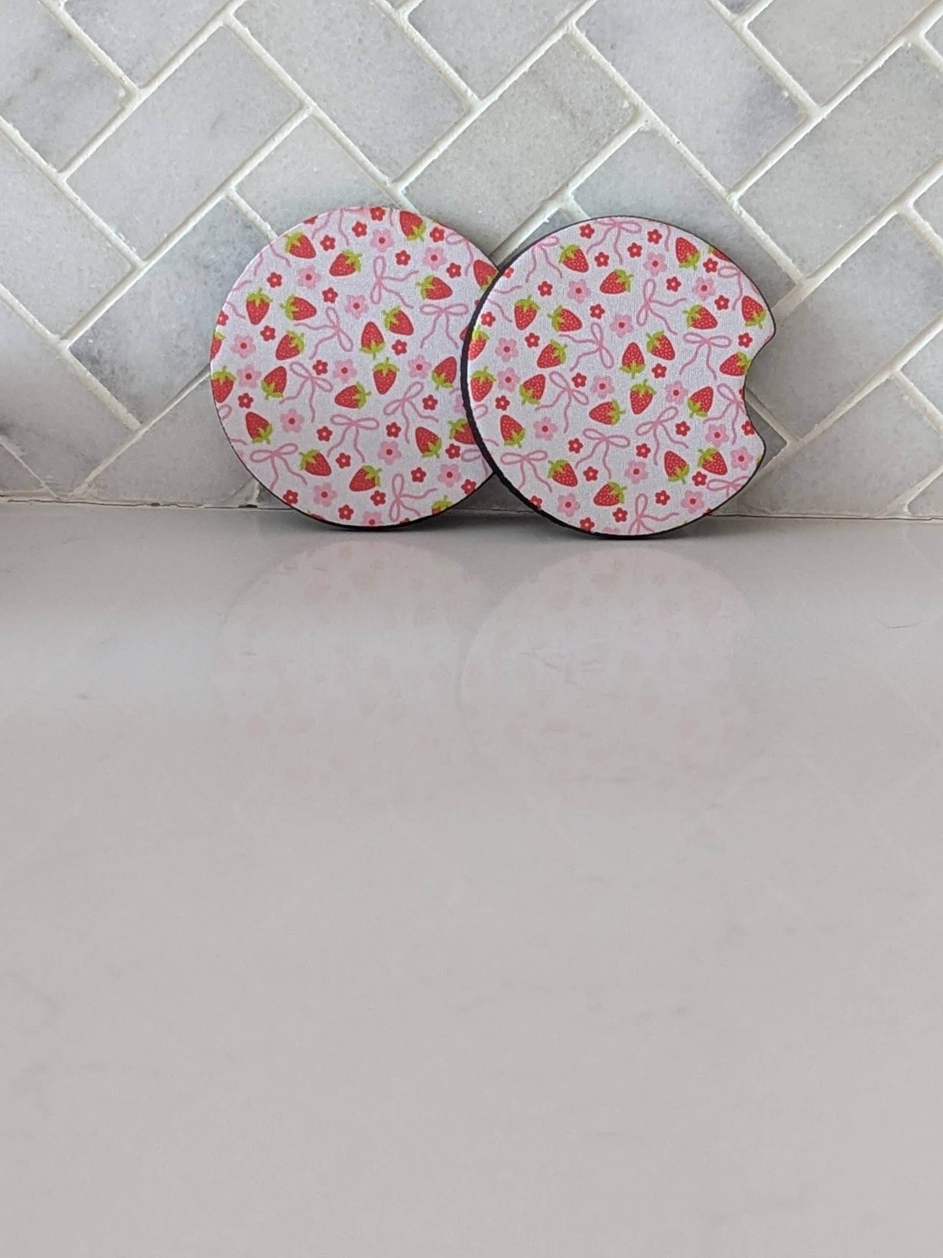 Strawberry Coquette Bow Car Coasters
